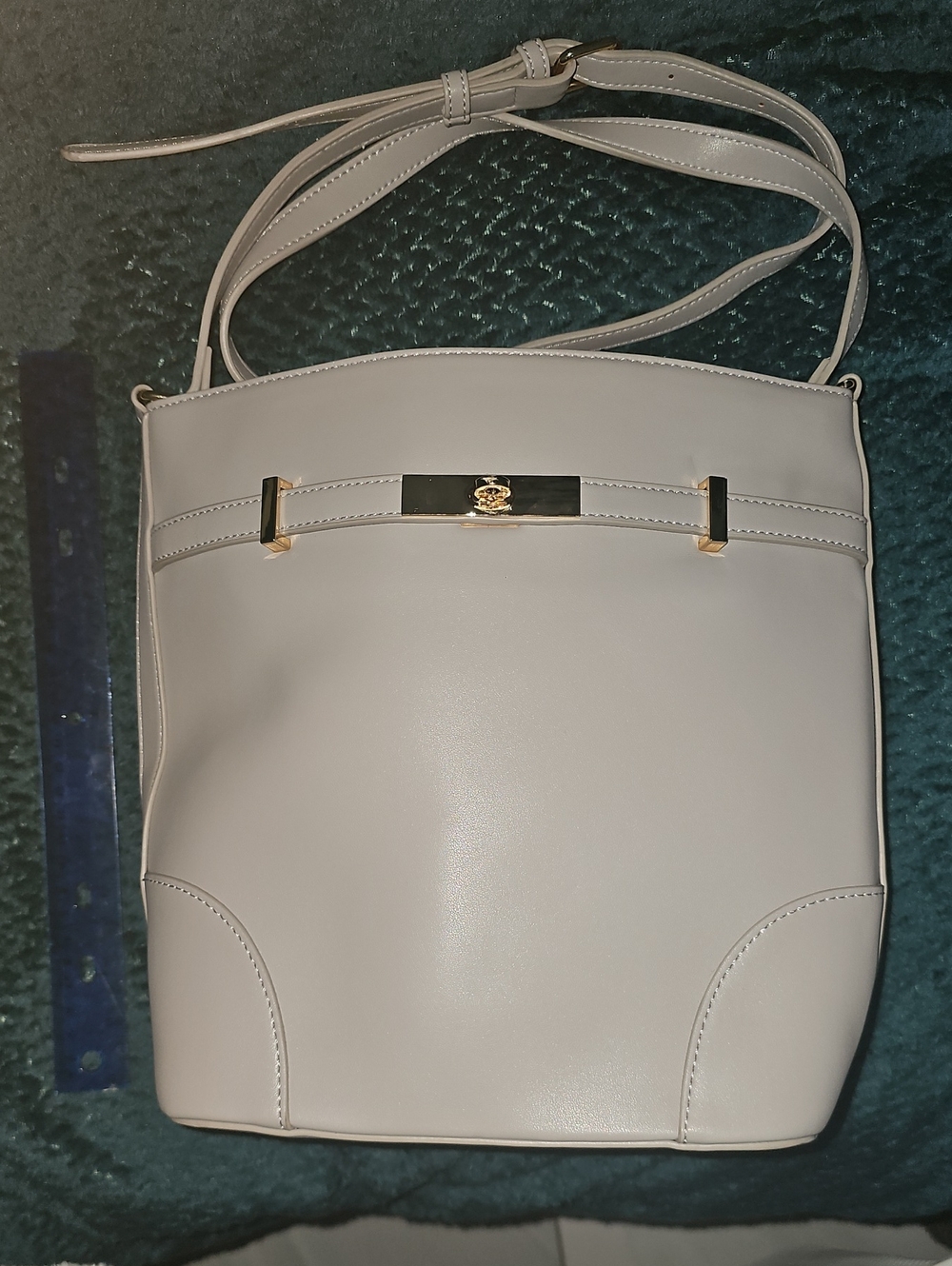 Women's Taupe Crossbody Shoulder Bag with Gold Accent